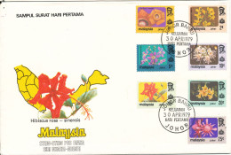 Malaysia Pahang FDC 30-4-1979 Kuantan Complete Set Of 7 Flowers Definitive With Cachet - Malaysia (1964-...)