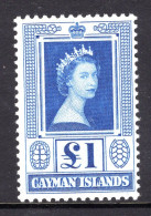 Cayman Islands 1953-62 QEII Pictorials - £1 Queen Elizabeth II MNH (SG 161a) - Cayman Islands