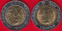 San Marino 500 Lire 1991 Km#269 "Terra Ospitale 1944" BiMetallic UNC - San Marino