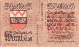Autriche, Worgl, 5 Heller, Blason, 1920, 1920-12-31, SPL, Mehl:FS 1252a - Oesterreich