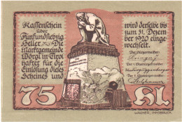 Autriche, Worgl, 75 Heller, Statue, 1920, 1920-12-31, SPL, Mehl:FS 1252a - Oesterreich