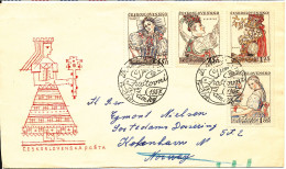 Czechoslovakia FDC Complete Set NATIONAL COSTUMES 18-12-1957 Sent To Denmark Via Norway - FDC