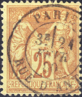 FRANCE - 1880 TàD " PARIS / RUE D'ANTIN " (Baufond 222) Sur Yv.92 25c Bistre Sur Jaune Sage T.II - TB - 1877-1920: Periodo Semi Moderno