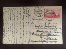 NORWAY TRAVELLED CARD 1931 YEAR HOSPITAL HEALTH MEDICINE STAMPS - Cartas & Documentos