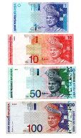 Malaysia - Banknotes 1 - 10 - 50 - 100 Ringgit -  Set 4 Pcs - Malaysia