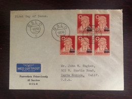 NORWAY FDC TRAVELLED COVER LETTER TO USA 1948 YEAR RED CROSS HEALTH MEDICINE STAMPS - Storia Postale