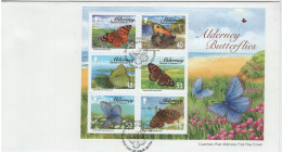 Alderney 2008 FDC Sc 318a Butterflies Sheet Of 6 - Alderney