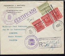Oficina Central De Certificados El Rosario-Chuarramos 29 Mars 1932. Consulado De Espana. Env .recommandé Vers La France. - Guatemala