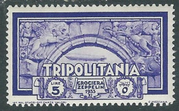 1933 TRIPOLITANIA POSTA AEREA CROCIERA ZEPPELIN 5 LIRE MH * - RA29-3 - Tripolitaine