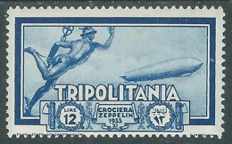 1933 TRIPOLITANIA POSTA AEREA CROCIERA ZEPPELIN 12 LIRE MH * - RA29-3 - Tripolitania