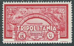 1933 TRIPOLITANIA POSTA AEREA CROCIERA ZEPPELIN 15 LIRE MH * - RA29-3 - Tripolitania