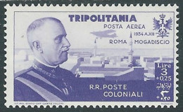 1934 TRIPOLITANIA POSTA AEREA VOLO ROMA MOGADISCIO 3 LIRE MH * - RA31-6 - Tripolitania