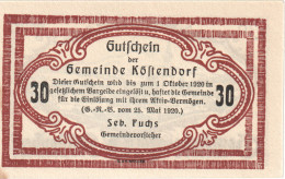 Autriche, Köstendorf, 30 Heller, Village, 1920, 1920-10-01, SPL, Mehl:FS 469a - Oesterreich