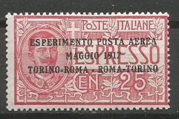 Italy Italia Air Mail Sassone Aerea 1 Mint Hinged / MH / * 1917 - Airmail