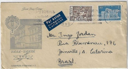 Finland 1956 Airmail Cover Sent From Turku Or Åbo To Joinville Brazil 2 Stamp + Label - Storia Postale