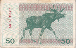 BILLETE DE LITUANIA DE 50 TALONAS DEL  AÑO 1991 (BANKNOTE) ALCE - Lituanie