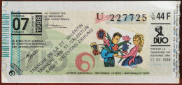 Billet De Loterie Nationale Belgique 1988 7e Tranche De La Saint Valentin - 17-2-1988 - Billetes De Lotería