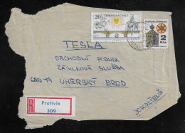 Czechoslovakia. Stamps Sc. 2179, 1735 On Fragment Of Registered Letter, Sent From Protivin 28.08.78 For “Tesla” Uhersky - Briefe U. Dokumente