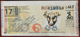 Billet De Loterie Nationale Belgique 1988 17e Tranche Du Taureau - 27-4-1988 - Billetes De Lotería