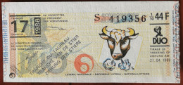 Billet De Loterie Nationale Belgique 1988 17e Tranche Du Taureau - 27-4-1988 - Biglietti Della Lotteria