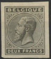 [(*) SUP] 1883 : 2F Gris/noir Non Dentelé Sur Papier Mince Grisâtre (Stes 1855 - Indice 3). Rare - 1869-1883 Leopold II.