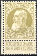 [** SUP] N° 75a, 20c Réséda Pâle, TB Centrage - Fraîcheur Postale - Cote: 320€ - 1905 Thick Beard