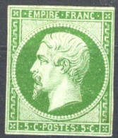 [(*) TB] N° 12, 5c Vert, Margé - Cote: 450€ - 1853-1860 Napoleon III