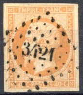 [O TB] N° 16, 40c Orange TB Margé Et Superbe Obl 'PC3421' Trévoux - 1853-1860 Napoléon III.