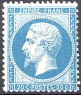[* SUP] N° 22, 20c Bleu - Très Frais - Cote: 420€ - 1862 Napoléon III.
