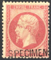 [* TB] N° 24, 80c Rose Surchargé Specimen, Signé - Cote: 1350€ - 1862 Napoléon III.