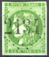[O SUP] N° 42Ba, 5c Vert Foncé, Margé - TB Obl 'GC2134' Lussac De Libourne - Cote: 300€ - 1870 Ausgabe Bordeaux