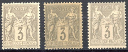 [** SUP] N° 87/87a, 3c Gris Type II. Sélection De 3 Nuances - Cote: 72€ - 1876-1898 Sage (Type II)