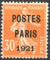 [** SUP] N° 29, 30c Orange 'Postes Paris 1921'. Rare Et De Grande Fraîcheur - Cote: 1000€ - 1893-1947