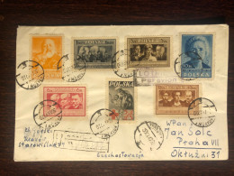 POLAND TRAVELLED COVER REGISTERED LETTER TO CZECHOSLOVAKIA 1947 YEAR RED CROSS CURIE HEALTH MEDICINE - Storia Postale