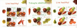 ROMANIA 2012: LIVE HEALTHY! FRUITS & VEGETABLES, Used Stamps X 3 + Vignettes - Registered Shipping! - Usado