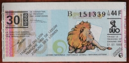 Billet De Loterie Nationale Belgique 1988 30e Tranche Du Lion - 27-7-1988 - Biglietti Della Lotteria