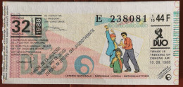 Billet De Loterie Nationale Belgique 1988 32e Tranche De La Jeunesse - 10-8-1988 - Billetes De Lotería