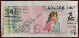 Billet De Loterie Nationale Belgique 1988 34e Tranche De La Vierge - 24-8-1988 - Biglietti Della Lotteria