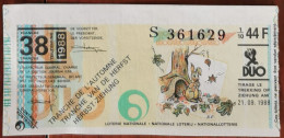 Billet De Loterie Nationale Belgique 1988 38e Tranche De L'Automne - 21-9-1988 - Billetes De Lotería