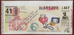 Billet De Loterie Nationale Belgique 1988 41e Tranche De La Semaine Du Cœur - 12-10-1988 - Biglietti Della Lotteria