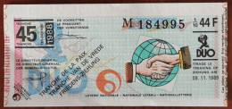 Billet De Loterie Nationale Belgique 1988 45e Tranche De La Paix - 9-11-1988 - Billetes De Lotería