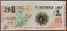 Billet De Loterie Nationale Belgique 1989 26e Tranche Du Soleil - 28-6-1989 - Billetes De Lotería