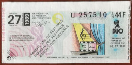 Billet De Loterie Nationale Belgique 1989 27e Tranche Des Festivals - 5-7-1989 - Billetes De Lotería