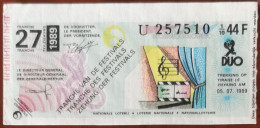 Billet De Loterie Nationale Belgique 1989 27e Tranche Des Festivals - 5-7-1989 - Biglietti Della Lotteria