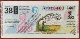 Billet De Loterie Nationale Belgique 1989 38e Tranche De L'Automne - 20-9-1989 - Biglietti Della Lotteria