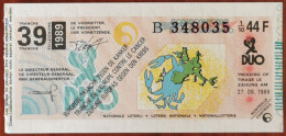 Billet De Loterie Nationale Belgique 1989 39e Tranche De L'Europe Contre Le Cancer - 27-9-1989 - Biglietti Della Lotteria