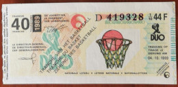 Billet De Loterie Nationale Belgique 1989 40e Tranche Du Basket - 4-10-1989 - Billetes De Lotería