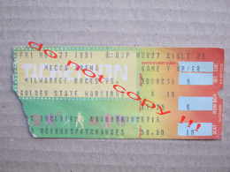 Basketball Ticket / MECCA ARENA - MILWAUKEE BUCKS Vs. GOLDEN STATE WARRIORS ( 1981 ) - Tickets D'entrée