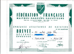 Brevet 50 Mètres Nage Libre Thalassa 1978 - Diplômes & Bulletins Scolaires