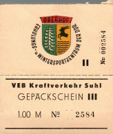 G9136 - Oberhof VEB Kraftverkehr Suhl Gepäckschein DDR - Europa